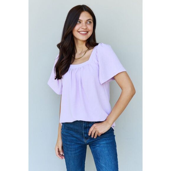 Ninexis Keep Me Close Square Neck Short Sleeve Blouse In Lavender - Picture 1 of 4